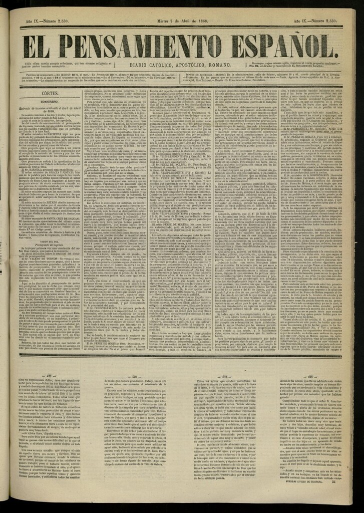 Miniatura de El Pensamiento Español del 7 de abril de 1868, nº 2530