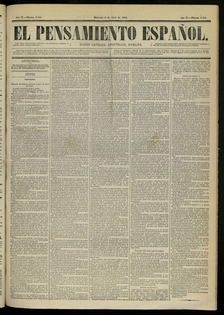 Miniatura de El Pensamiento Español del 8 de abril de 1868, nº 2531