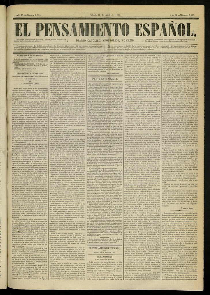 Miniatura de El Pensamiento Español del 11 de abril de 1868, nº 2533