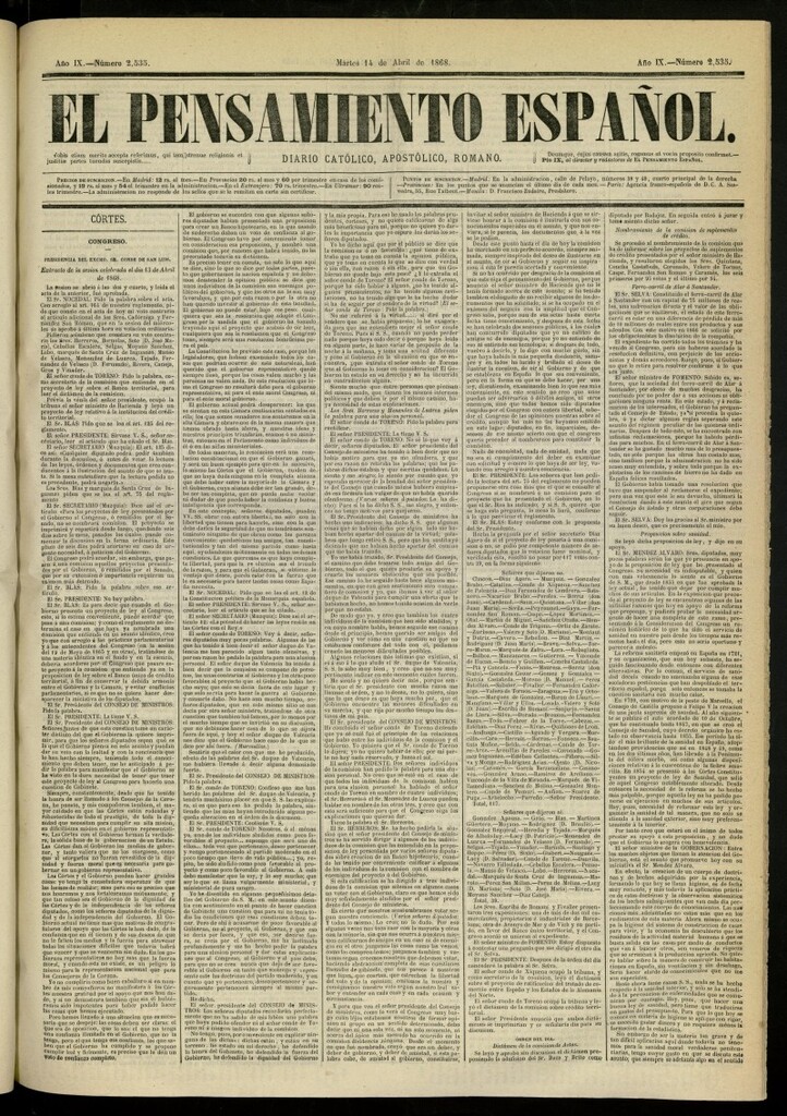 Miniatura de El Pensamiento Español del 14 de abril de 1868, nº 2535