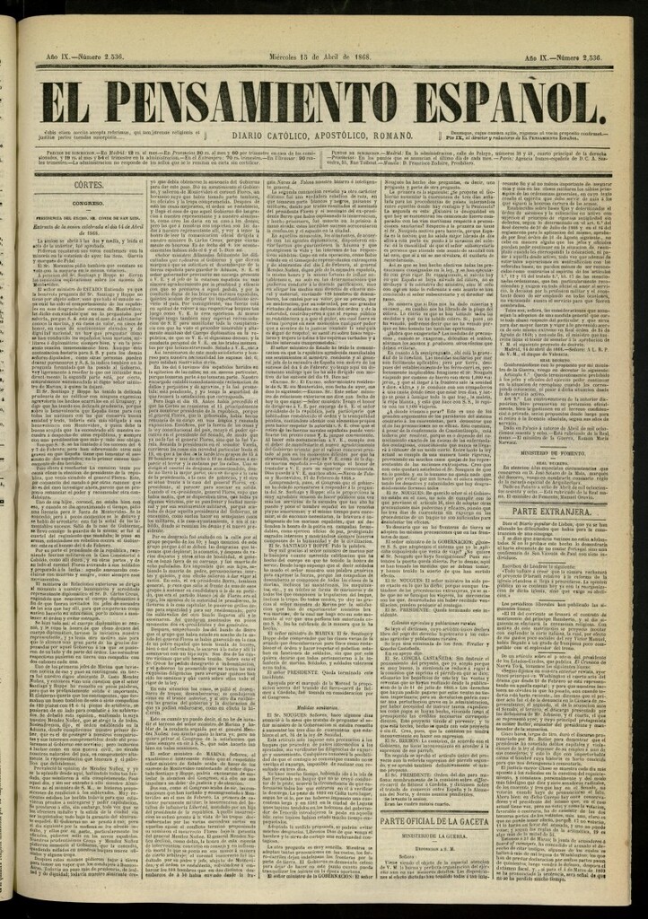 Miniatura de El Pensamiento Español del 15 de abril de 1868, nº 2536