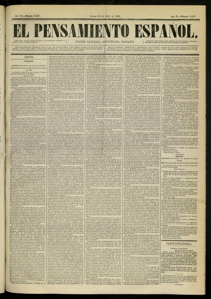 Miniatura de El Pensamiento Español del 16 de abril de 1868, nº 2537