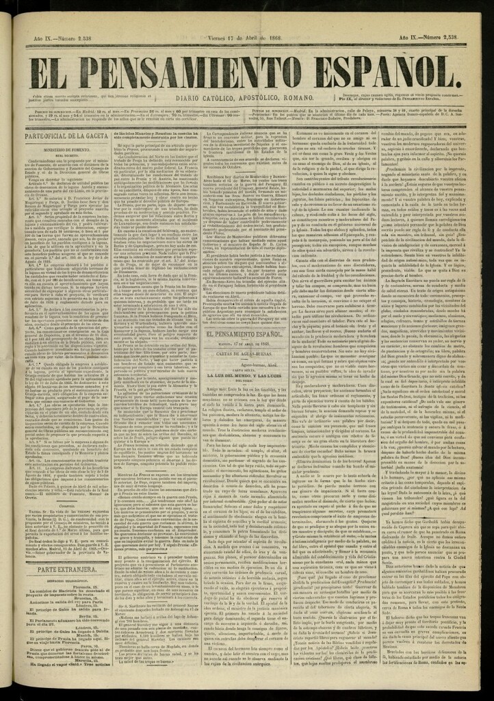 Miniatura de El Pensamiento Español del 17 de abril de 1868, nº 2538