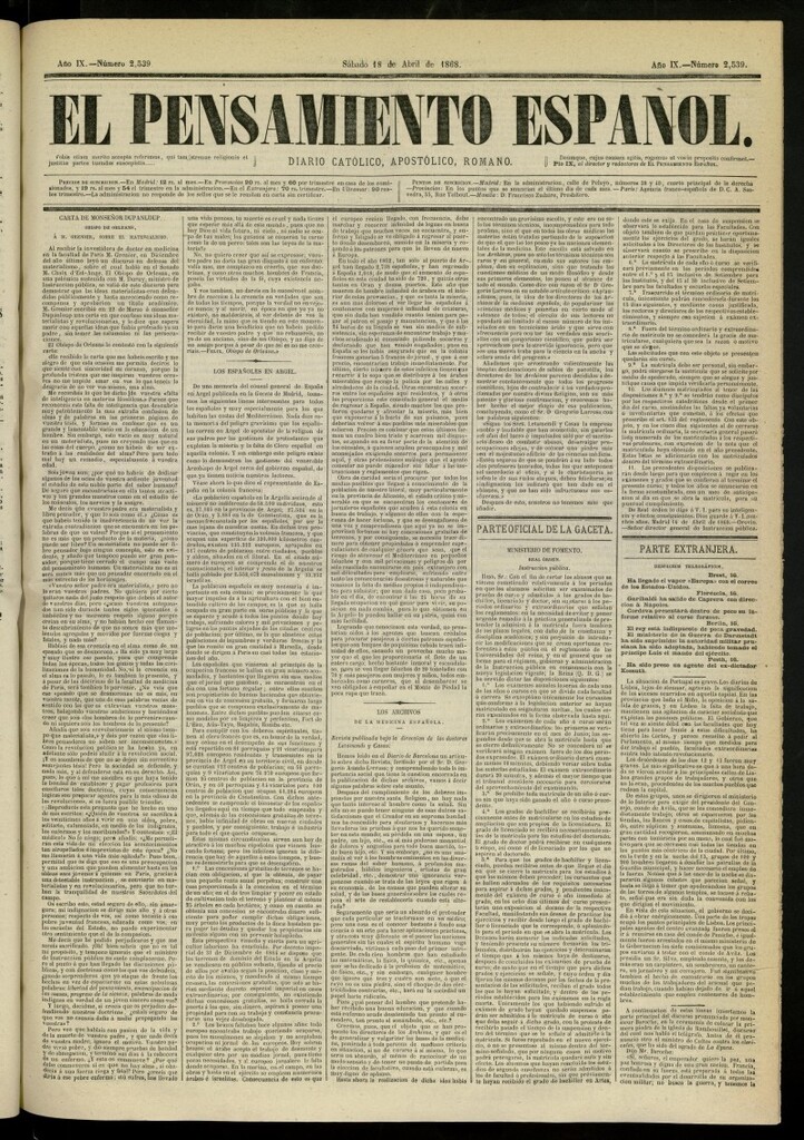 Miniatura de El Pensamiento Españoldel 18 de abril de 1868, nº 2539