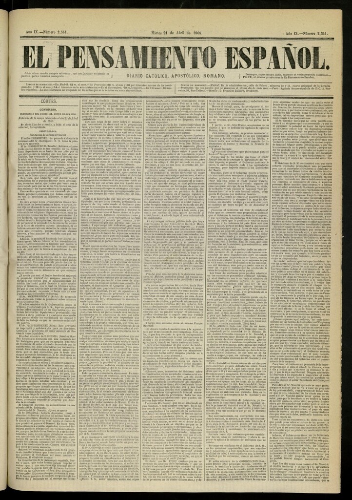 Miniatura de El Pensamiento Español del 21 de abril de 1868, nº 2541