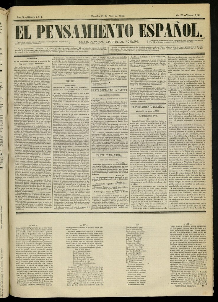 Miniatura de El Pensamiento Español del 22 de abril de 1868, nº 2542