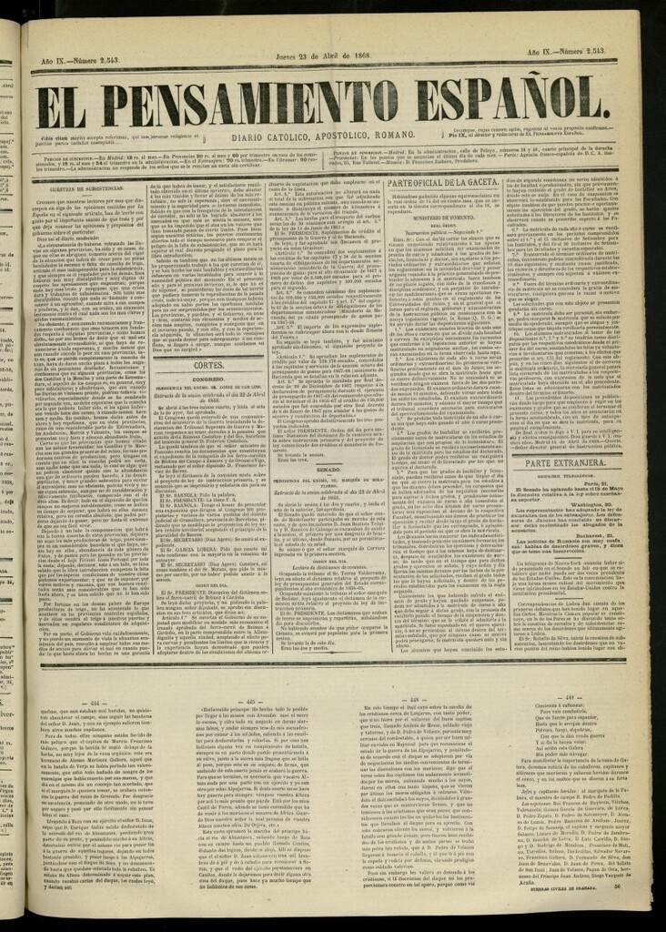 Miniatura de El Pensamiento Español del 23 de abril de 1868, nº 2543