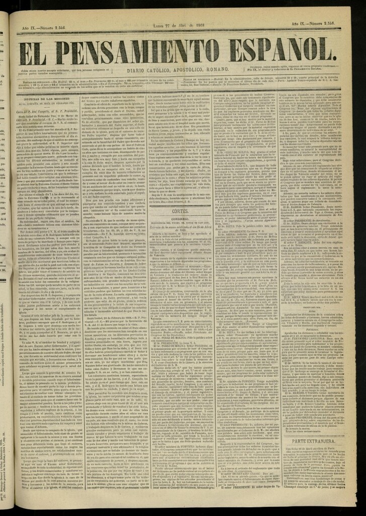 Miniatura de El Pensamiento Español del 27 de abril de 1868, nº 2546