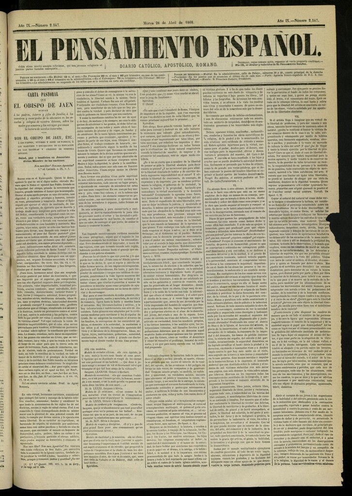 Miniatura de El Pensamiento Español del 28 de abril de 1868, nº 2547