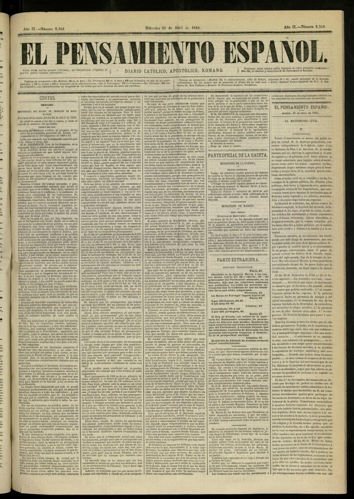 Miniatura de El Pensamiento Español del 29 de abril de 1868, nº 2548