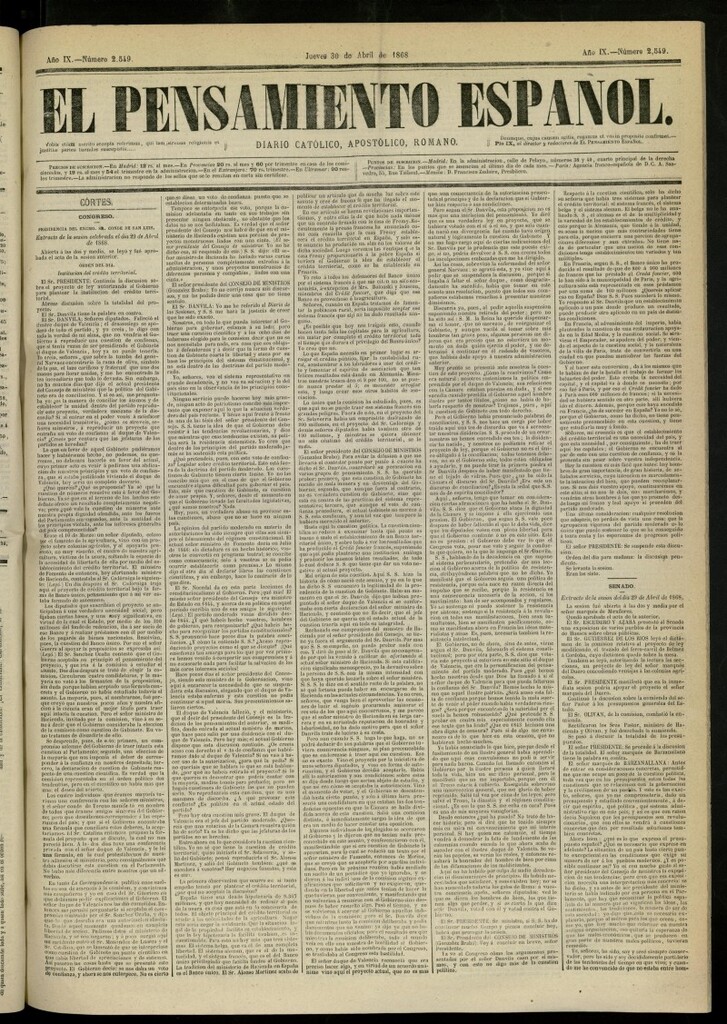Miniatura de El Pensamiento Español del 30 de abril de 1868, nº 2549