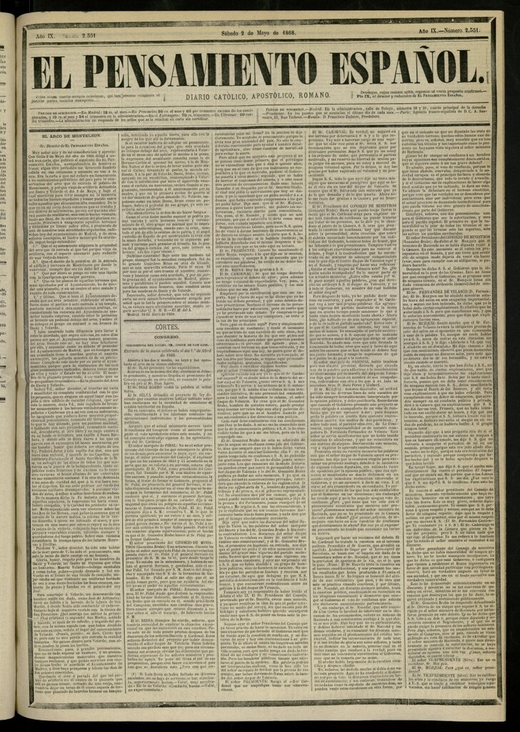 Miniatura de El Pensamiento Español del 2 de mayo de 1868, nº 2551