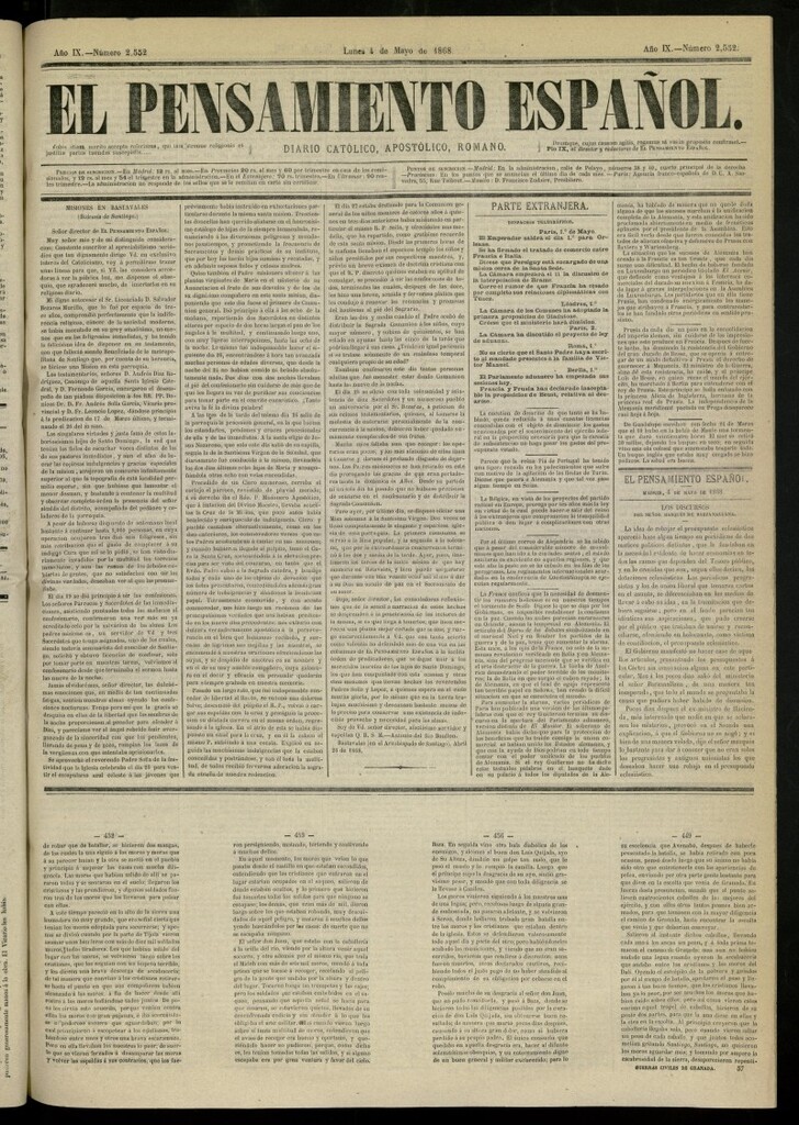 Miniatura de El Pensamiento Español del 4 de mayo de 1868, nº 2552