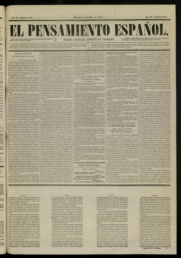 Miniatura de El Pensamiento Español del 13 de mayo de 1868, nº 2560