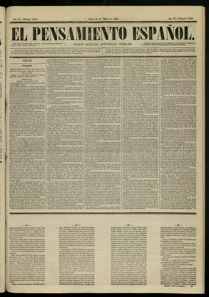 Miniatura de El Pensamiento Español del 18 de mayo de 1868, nº 2563