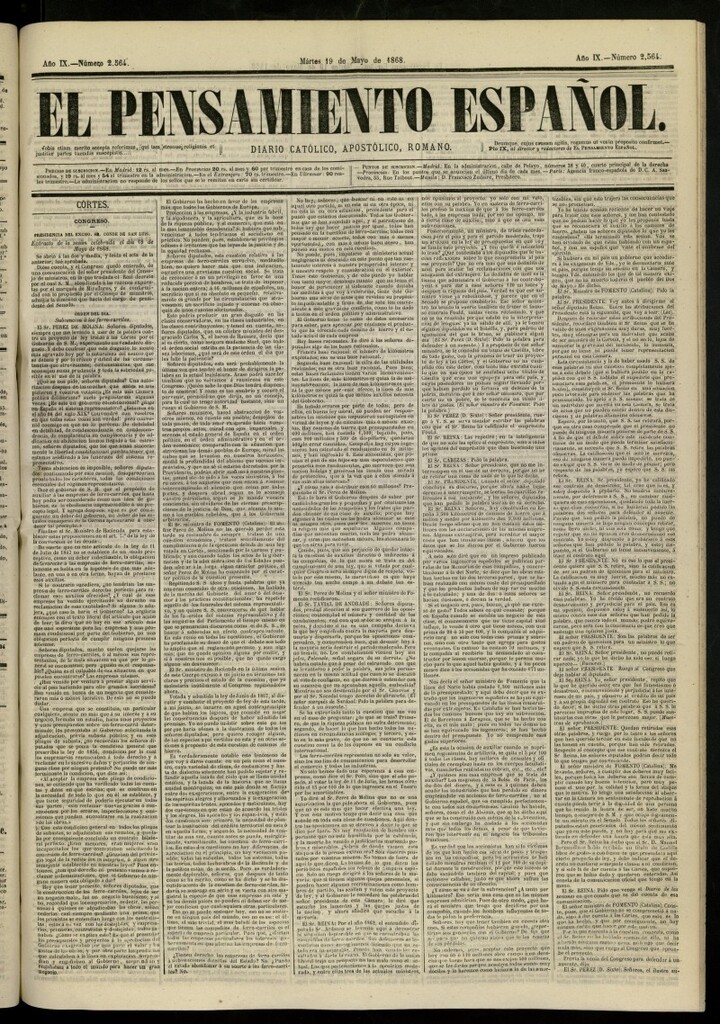 Miniatura de El Pensamiento Español del 19 de mayo de 1868, nº 2564