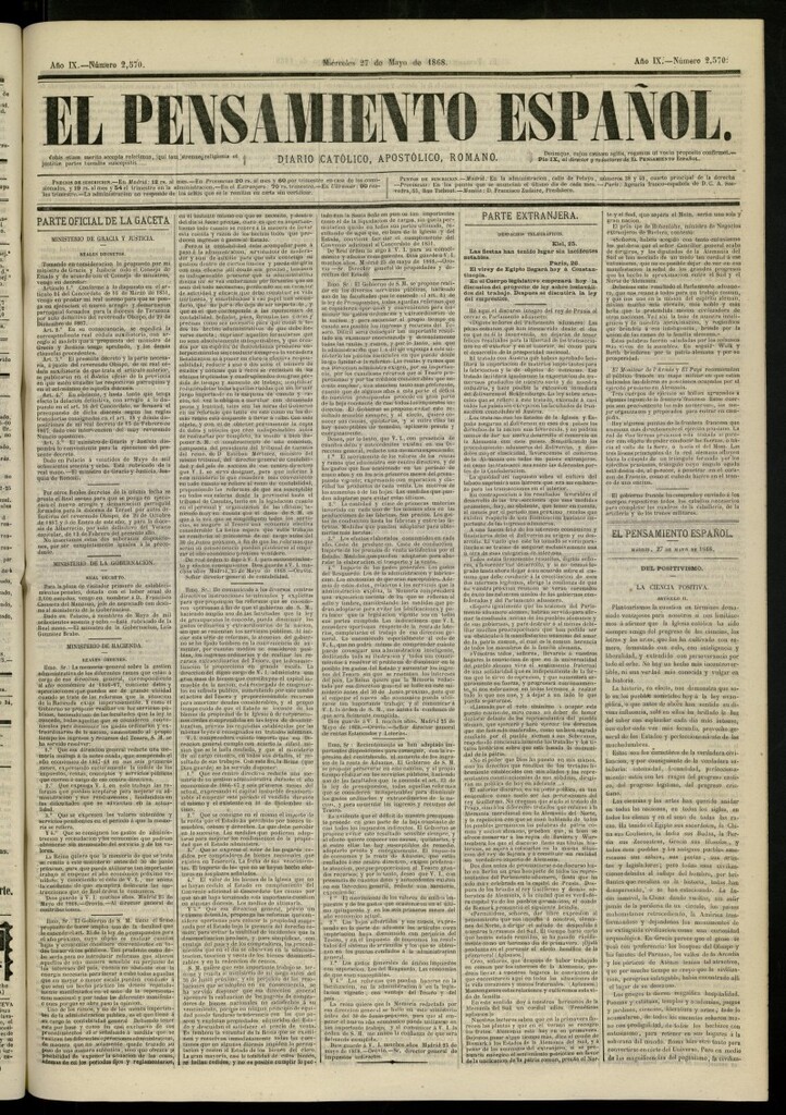Miniatura de El Pensamiento Español del 27 de mayo de 1868, nº 2570