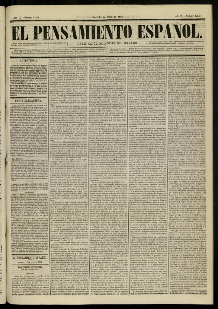 Miniatura de El Pensamiento Español del 1 de junio de 1868, nº 2574