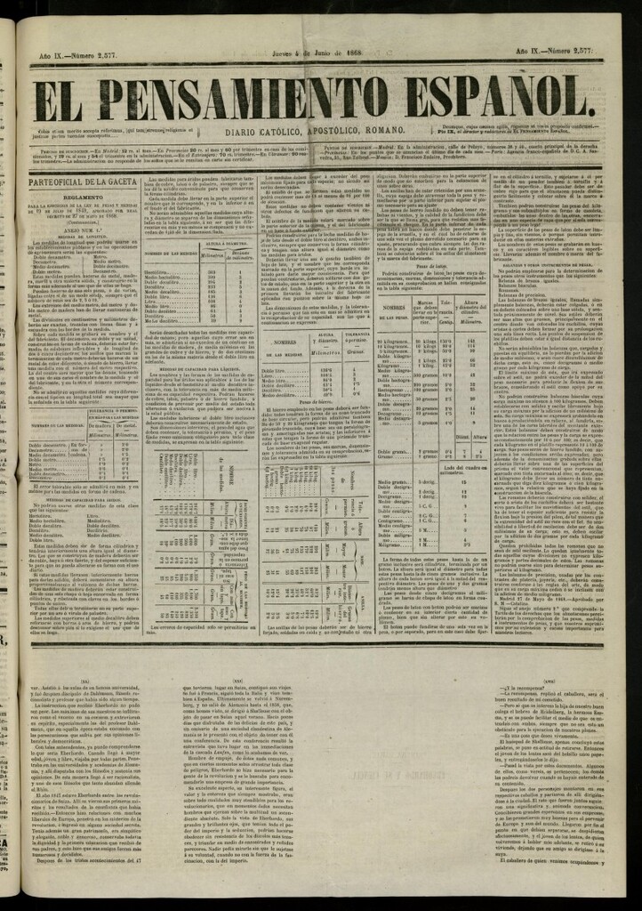 Miniatura de El Pensamiento Español del 4 de junio de 1868, nº 2577