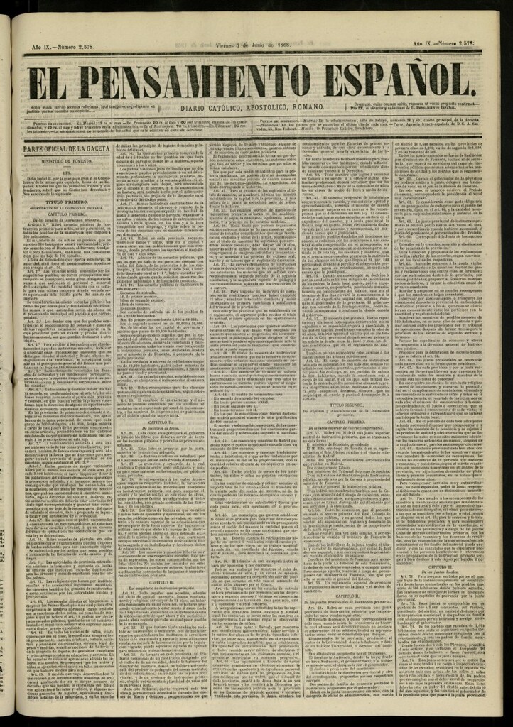 Miniatura de El Pensamiento Español del 5 de junio de 1868, nº 2578