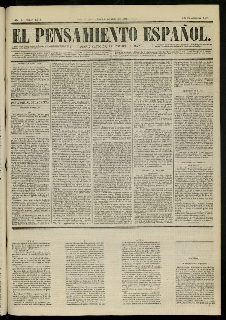 Miniatura de El Pensamiento Español del 8 de junio de 1868, nº 2580