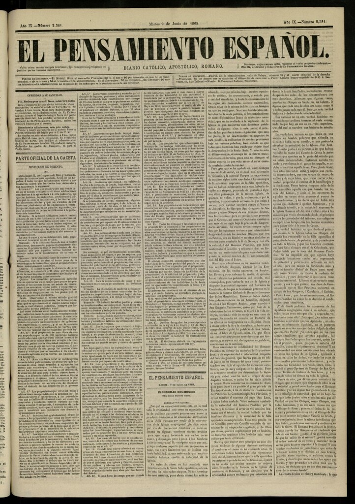 Miniatura de El Pensamiento Español del 9 de junio de 1868, nº 2581