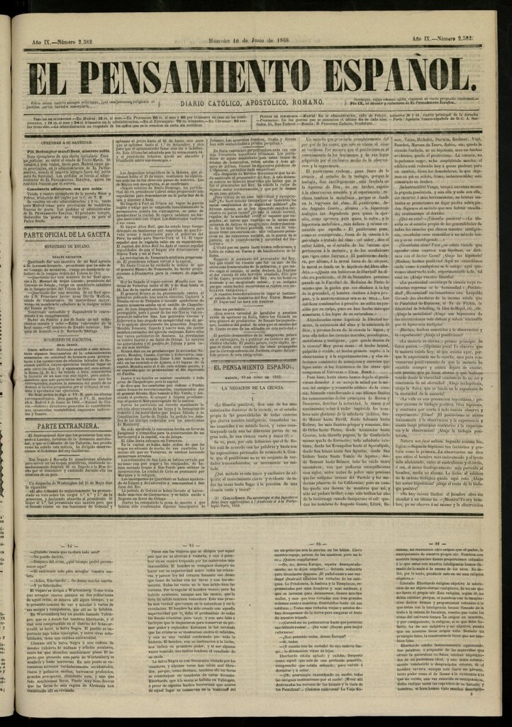 Miniatura de El Pensamiento Español del 10 de junio de 1868, nº 2582