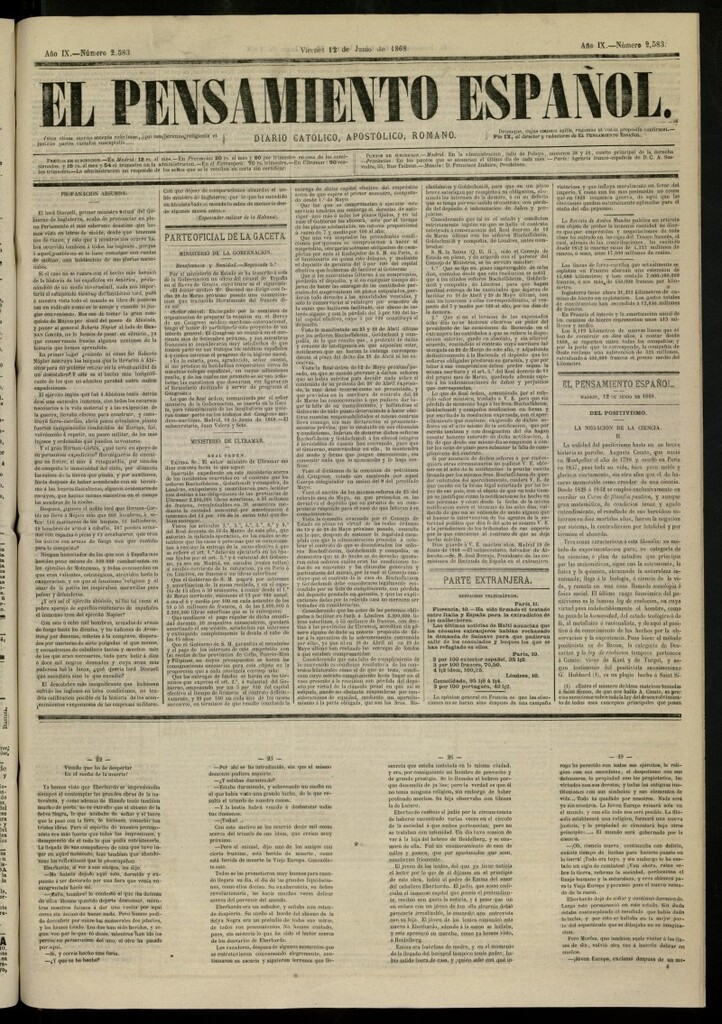 Miniatura de El Pensamiento Español del 12 de junio de 1868, nº 2583