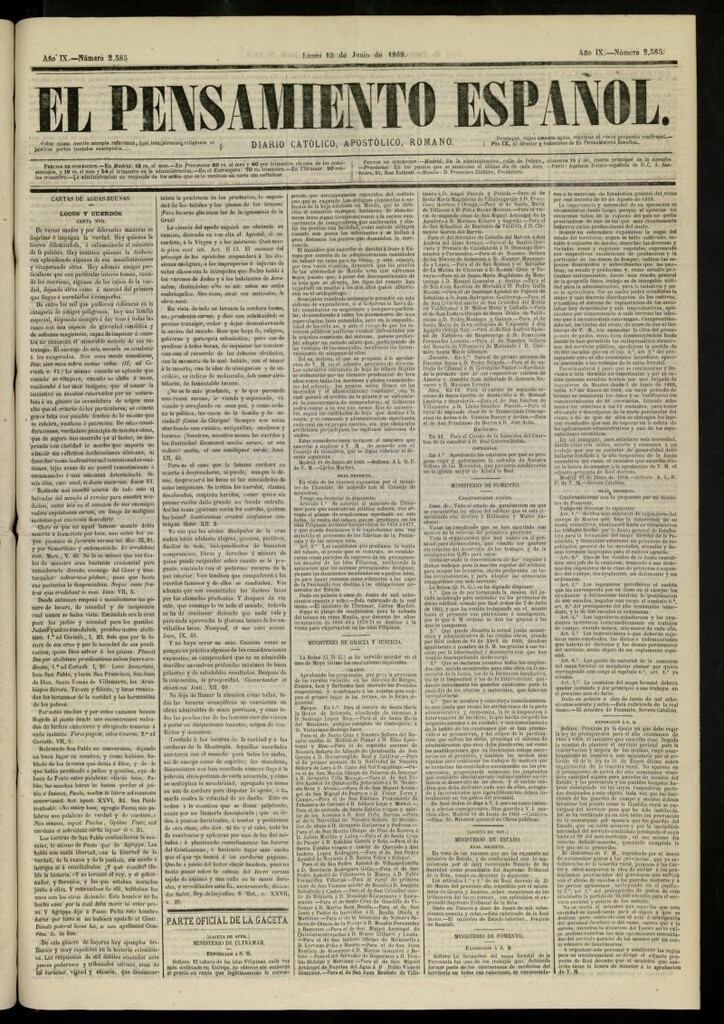 Miniatura de El Pensamiento Español dsel 15 de junio de 1868, nº 2585