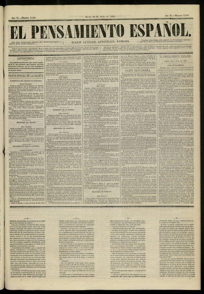 Miniatura de El Pensamiento Español del 16 de junio de 1868, nº 2586