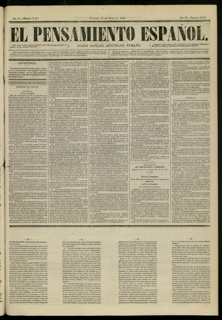 Miniatura de El Pensamiento Español del 17 de junio de 1868, nº 2587