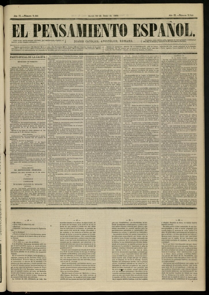 Miniatura de El Pensamiento Español del 18 de junio de 1868, nº 2588