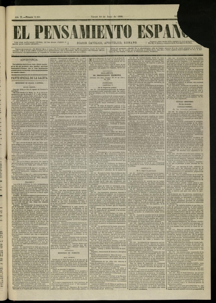 Miniatura de El Pensamiento Español del 19 de junio de 1868, nº 2589