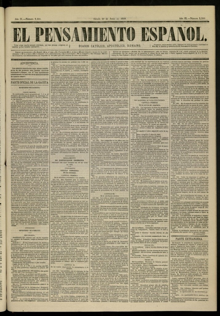 Miniatura de El Pensamiento Españoldel 20 de junio de 1868, nº 2590