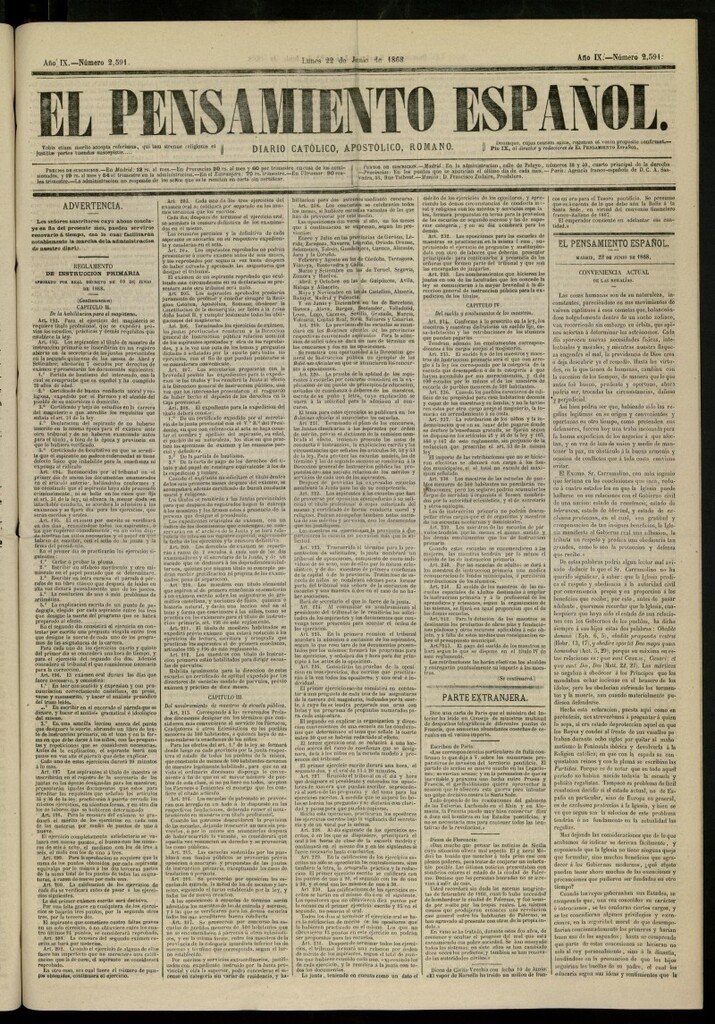 Miniatura de El Pensamiento Español del 22 de junio de 1868, nº 2591