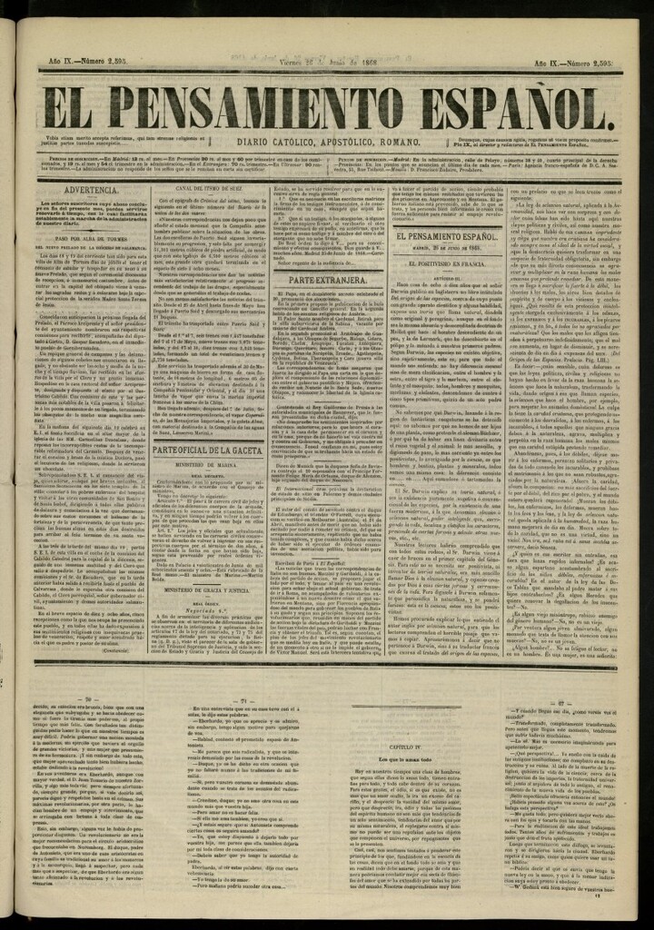 Miniatura de El Pensamiento Españoldel 26 de junio de 1868, nº 2595