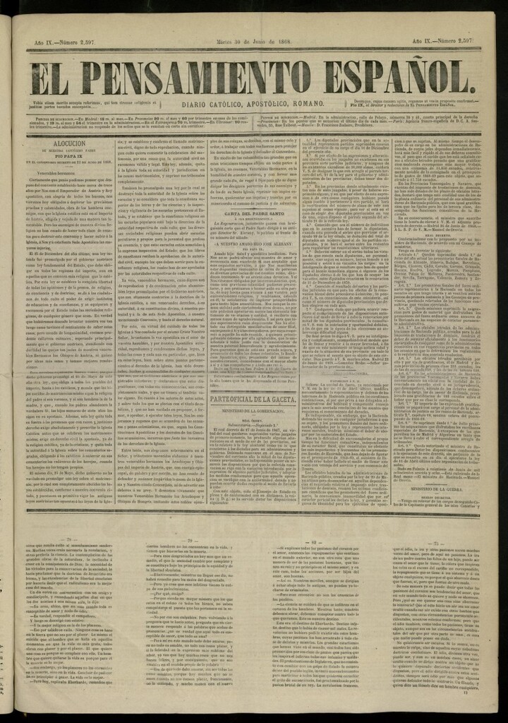 Miniatura de El Pensamiento Español del 30 de junio de 1868, nº 2597