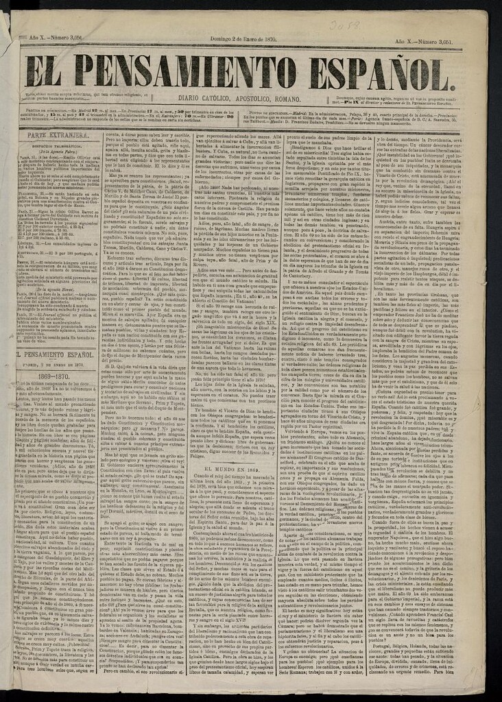 Miniatura de El Pensamiento Español del 2 de enero de 1870, nº 3051