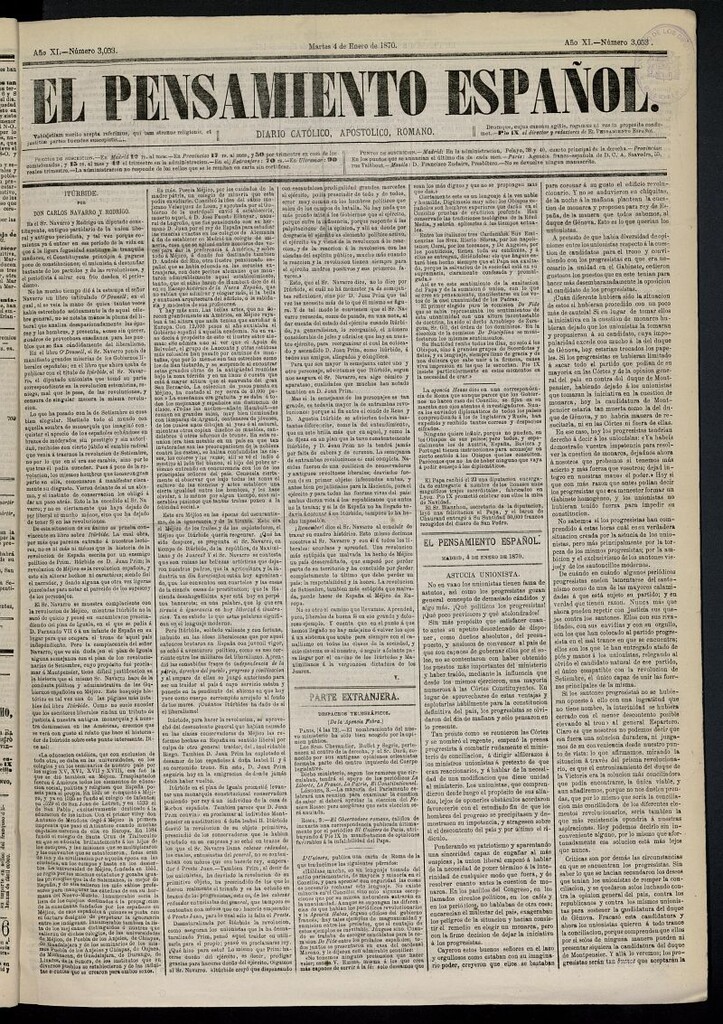 Miniatura de El Pensamiento Español del 4 de enero de 1870, nº 3053