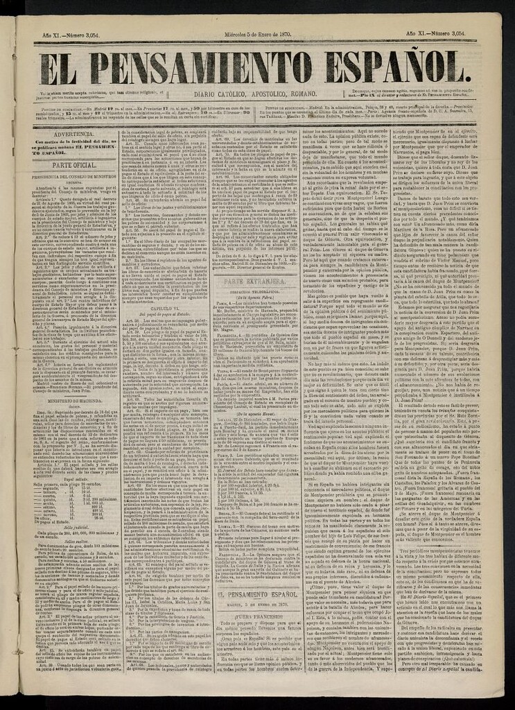 Miniatura de El Pensamiento Español del 5 de enero de 1870, nº 3054