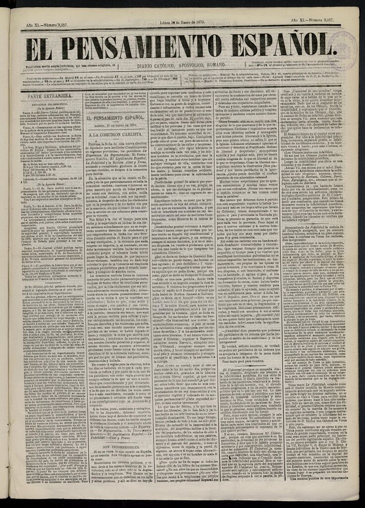 Miniatura de El Pensamiento Español del 10 de enero de 1870, nº 3057