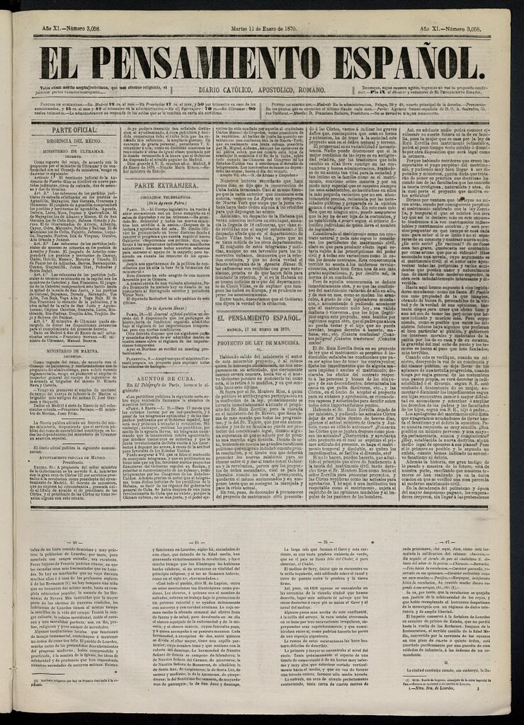 Miniatura de El Pensamiento Español del 11 de enero de 1870, nº 3058