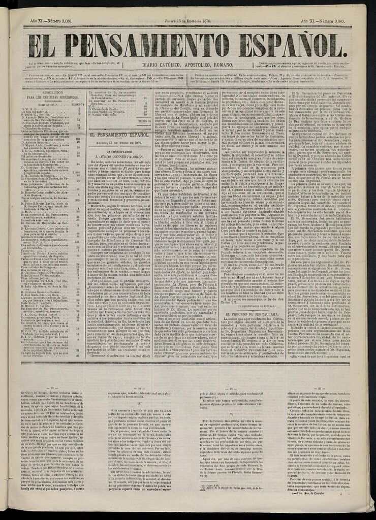 Miniatura de El Pensamiento Español del 13 de enero de 1870, nº 3060