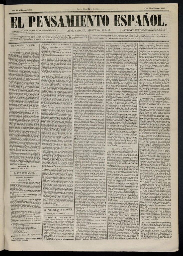 Miniatura de El Pensamiento Español del 20 de enero de 1870, nº 3066