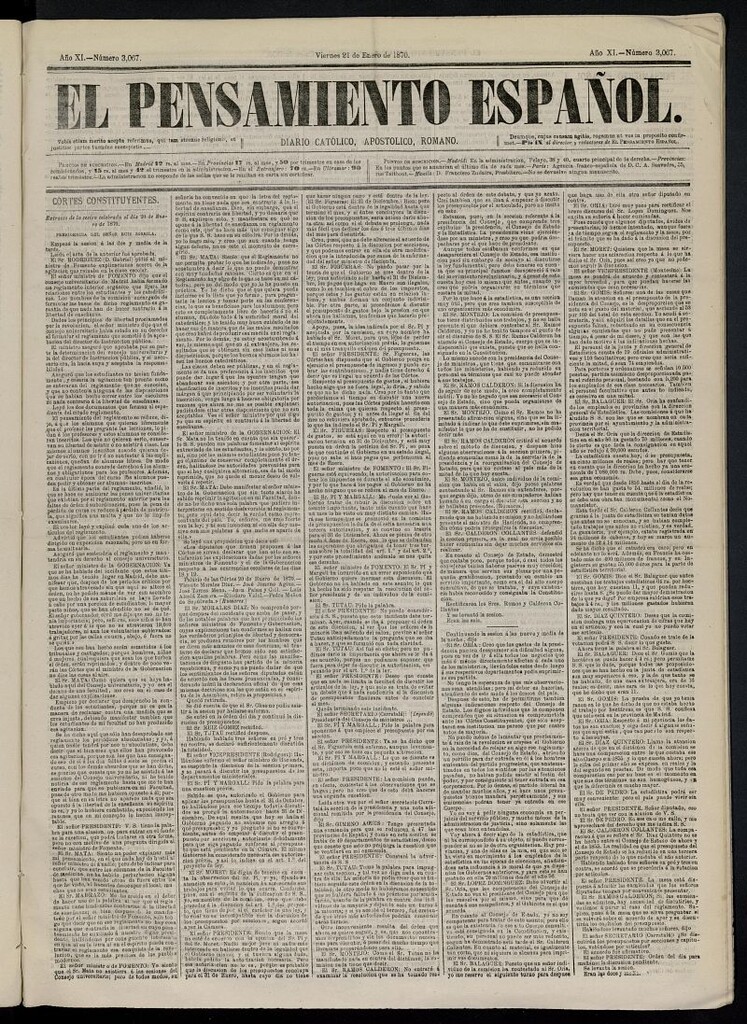 Miniatura de El Pensamiento Español del 21 de enero de 1870, nº 3067