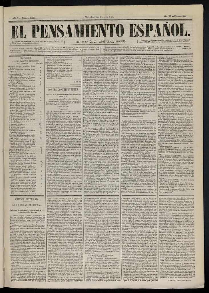 Miniatura de El Pensamiento Español del 26 de enero de 1870, nº 3071