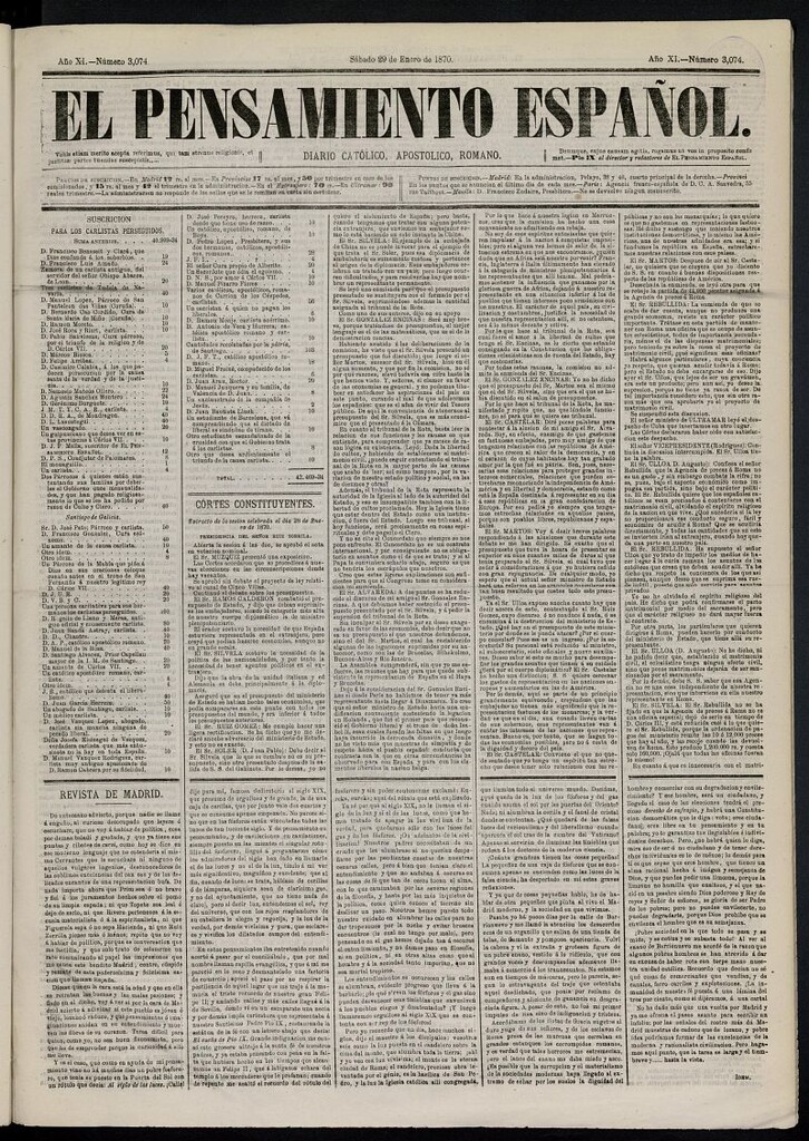 Miniatura de El Pensamiento Español del 29 de enero de 1870, nº 3074