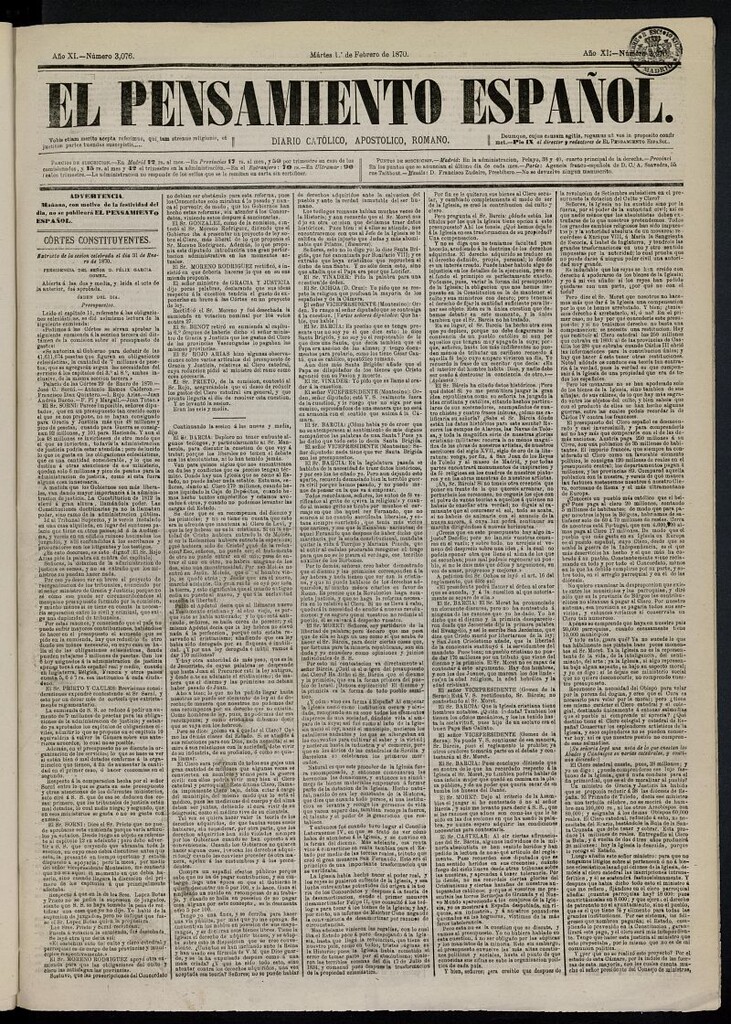 Miniatura de El Pensamiento Español del 1 de febrero de 1870, nº 3076