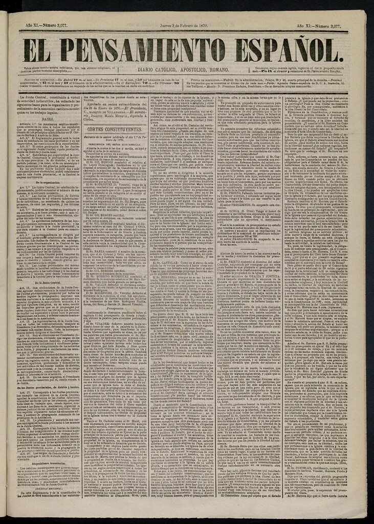 Miniatura de El Pensamiento Español del 3 de febrero de 1870, nº 3077