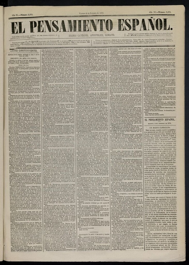 Miniatura de El Pensamiento Español del 4 de febrero de 1870, nº 3078